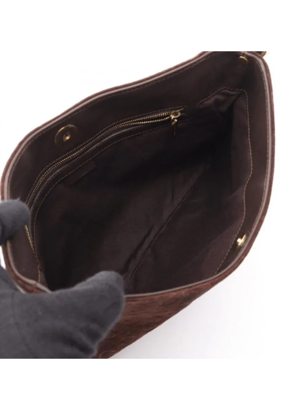 Celine Shoulder Bag C Blason Dark Brown Suede Leather